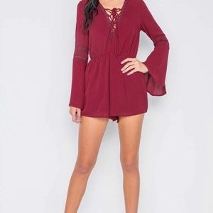 Crochet Bell Sleeve Lace-up Romper